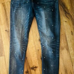 Express Dark Blue Skinny Jeans with Pearl Accents